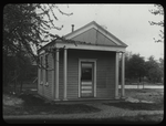 Huguenot  Station : exterior view of building built by Clio Library Club for the purpose of housing a Traveling Library, small frame building with two columns on either side of porch, 1916