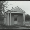 Huguenot  Station : exterior view of building built by Clio Library Club for the purpose of housing a Traveling Library, small frame building with two columns on either side of porch, 1916
