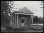 Huguenot  Station : exterior view of building built by Clio Library Club for the purpose of housing a Traveling Library, small frame building with two columns on either side of porch, 1916