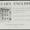 Posters, English : English classes at Tompkins Square, 1920