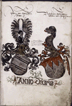 Opening of text, arms of Johann von Morsheim and his wife