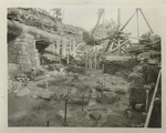 Ashokan Reservoir.  Placing concrete in cut-off trench under masonry portion of Olive Bridge dam. Note grout pipes extending from concrete. Contract 3. October 3, 1908.