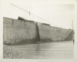 Ashokan Reservoir. View showing method of  depositing fine selected earth through water at the up-stream face of Olive Bridge dam. Contract 3. April 27, 1914.