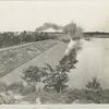 Ashokan Reservoir. View of Glenford dike showing relocated Ulster and  Delaware railroad and water in East basin of reservoir. Contract 60. June 25, 1916.