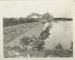 Ashokan Reservoir. View of Glenford dike showing relocated Ulster and  Delaware railroad and water in East basin of reservoir. Contract 60. June 25, 1916.