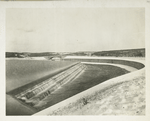 Ashokan Reservoir. Waste weir and upper end of Spillway leading to Esopus creek. Spillway bridge in background. Contract 3. December 13, 1916.