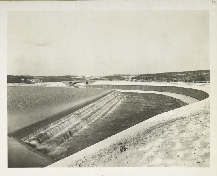 Ashokan Reservoir. Waste weir and upper end of Spillway leading to