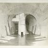 Catskill Aqueduct Headworks.  Looking up-stream from end of covered portion of Waste channel. Screen chamber can be emptied through opening at left. In center is 3-foot drain for gate-chambers. Contract 10. September 25, 1913.