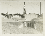 Ashokan reservoir. Inlet from West basin to Dividing Weir gate-house. Falsework for two arches of Ashokan bridge in place. Contracts 3 and 76. October 26, 1914.