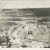 Kensico reservoir. View showing excavation for foundation of Kensico dam in progress. Note wooden flume for controlling water of Bronx river. Contract 9. July 30, 1912.