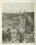Kensico reservoir. View showing expansion-joints of Kensico dam spaced abour 79 feet apart. Note cut-off trench in right foreground with drainage gallery above. Contract 9. September 9, 1914.