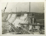 Kensico reservoir. View of dam showing expansion-joint in foreground and down-stream face stepped to receive granite facing. Contract 9. October 29, 1914.