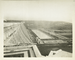 Kensico reservoir. View from Upper West pavilion showing completed East pavilion, Terrace wall and  paving, Lower pavilions, main pool and driveways.Contract 9.  January 4, 1917.