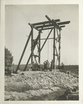 Rondout pressure tunnel.  Head-frame, hoisting engine and bucket at top of Shaft 3. Contract 12. August 18, 1908.