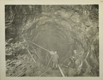 Surveys.  Taking cross-section with sunflower instrument in the City tunnel south of Shaft 16 after trimming had been done. March 14, 1913.