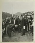 Organizations. Catskill aqueduct. Mayor George B. McClellan turnig the first sod at Indian brook at the ceremoies celebrating the inauguration of construction work. June 20, 1907.