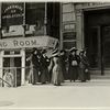 Group of women workers gathered outside the Dix Building, where they work on millinery][variant of #20]