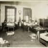 Cluttered workroom in a feather factory
