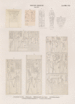Neues Reich. Dynastie XXVI.  a.  Steinbrüche von Tûra; b. Hamamât [Wadi Hammamat]; c. Rückeninschrift einer Statue; d. dbis. Todtenstatuette; e-h. Theben [Thebes]. Karnak. Tempelchen J. [c-dbis. jetzt im K. Museum zu Berlin.]