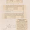 Neues Reich. Dynastie XXVI.  Pyramiden von Saqâra [Saqqârah]. Grab 19. Kammer B: a. Westwand; b. Nordwand; c. Südwand; d. Durchschnitt des Grabes von Ost nach West; e. Inschrift des Sarkophagdeckels.