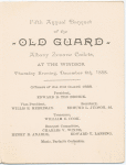 FIFTH ANNUAL DINNER [held by] OLD GUARD ALBANY ZOUAVE CADETS [at] WINDSOR [HOTEL?] ALBANY [NY? GA?] (REST;)