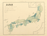 Japan, rice, showing the relative amount of production in colors, from light, lowest, to dark, highest.