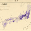 Japan, barley, showing the relative amount of production in colors, from light, lowest, to dark, highest.