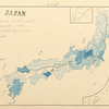 Japan, wheat, showing the relative amount of production in colors, from light, lowest, to dark, highest.