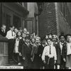 Work with schools, 67th Street Branch : children outside entrance to library, 'After the book talk - back to school,' June 1938