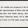 Poster re : teachers' reference room, June 1938