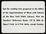 Poster re : teachers' reference room, June 1938