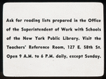Poster re : teachers' reference room, June 1938
