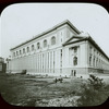 Central building, exterior views : Bryant Park facade from near 40th street, looking northeast, building under construction