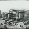 Central building, exterior views, Fifth Avenue: night view of Fifth Avenue facade by electric light