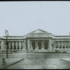 Central building, exterior views, Fifth Avenue, 1913 : night view looking along terrace and Fifth Avenue facade from the south by electric light, winter of 1913