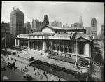 Central building, exterior views, Fifth Avenue : Library from Fifth Ave. and 42nd, looking west, 6th Ave., el visible