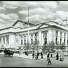 Central building, exterior views, Fifth Avenue : Fifth Avenue and 42nd Street, from above street, looking s.w., building still under construction, line of carriages and cars in foreground