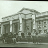 Central building, exterior views, Fifth Avenue : Fifth Ave. facade, banners in front of library, for United War Work or War Commission parade, 1917?