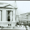 Central building, exterior views, Fifth Avenue : placing flagpole in position, north flagpole