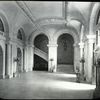 Central building, first floor lobby : looking south across lobby, guard on stool by entrance