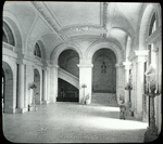 Central building, first floor lobby : looking south across lobby, guard on stool by entrance