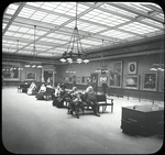 Central building : Stuart Gallery, general view, people on benches