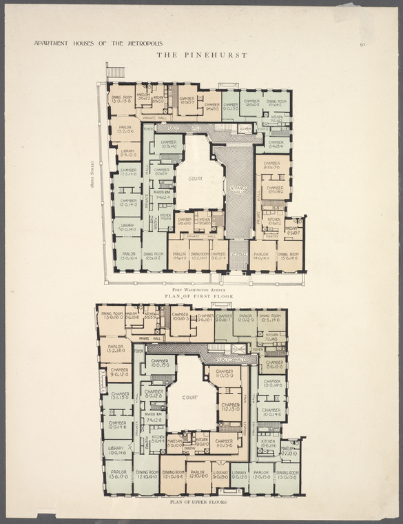 The Pinehurst. Plan of first floor; Plan of upper floors. - NYPL ...
