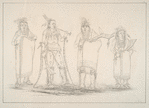 Winnebago. 6. Naw-caw (the Wood) an aged man, Head Chief of the tribe with his war-club on his arm; 7. Wah-chee-has-ka, (He who Puts All Out of Doors), a terrible warrior curiously dressed, with rattlesnake's skins attached to his arms; 8, 9. Wa-kon-chash-kaw, (He who Comes on the Thunder), Hoo-wa-nee-kaw, (the Little Elk) - two warriors with their war-clubs, not known to be distinguished.