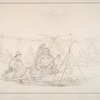 Mandan.  47. Mah-to-toh-pa (the Four Bears), War Chief of the Mandan tribe, dining the Author, in his wigwam, .... An American Indian Chief never eats with his guest, but sits by him in full dress and paint, and waits upon him: and ... charges the pipe with k'nick-n'eck, to offer his guest  'a comfortable smoke' when he has done eating.