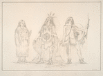 Minatarree.  80. Ee-achin-chee-a (Red Thunder) son of the old Chief Black Mocasin,  .. dressed and painrted for war; 81. (the Handsome Man), a celebrated Beau; 82. Seet-see-be-ah (the Mid Day Sun), an unmarried girl, ....