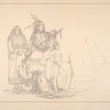 Knisteneux. 128. Eeh-tow-ees-ka-zeet (He who Has Eyes Behind Him) called 'Bras cassé' (Broken Arm), a distinguished warrior, ... ; 129, 130. Tsee-mount (a Great Wonder), Kee-wet (the Cup), wife and child of the warrior.