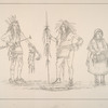 Ojibbeway.  140, 141. Ka-bes-kunk (He who Travels Everywhere), O-ta-wa (the Ottoway), two young men very distinguished as warriors, ... ; 142. Ju-a-kiss-gaw, wife of Ka-bes-kunk with her infant (pappoose) in its cradle.