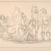 Osage. 146. Cler-mont, Head Chief of the Osage tribe, with his war club resting on his arm; 147. Wah-chee-te, wife and child of Cler-mont, Chief; 148, 149. Mun-ne-pus-kee (he who is not afraid), Nah-com-e-chee (Man of the Bed), two warriors of the Osage tribe in war dress and war paint.