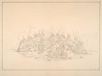 Pipe Dance. O-jib-be-way. 251. For this amusing dance, an old Medicine Man, with a long pipe, enters the circle formed by the young men who are seated on the ground and ready to commence the dance, and commences smoking, while the drums are beating and the song is progressing. The dance is commenced by one alone, who whips, and then chass by the shoulders the others, successively, into the dance.